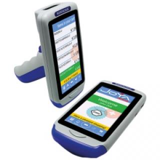 Datalogic Joya adatgyűjtő: 2D, imager, pisztoly markolatos, Green Spot (zöld pont visszajelzés sikeres vonalkód olvasáskor), 10,9cm (4,3''), mini-USB, Bluetooth (BLE), Wi-Fi (802.11a/b/g/n), NFC, 806MHz, RAM: 512 MB, Flash: 1 GB, Win Embedded Compact 7, tartalmaz.: kábel (USB, Micro ), szín: kék, szürke